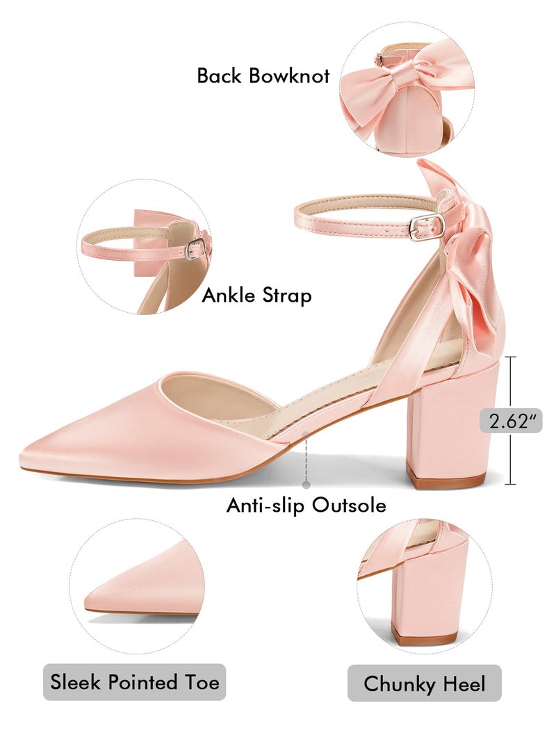 Coutgo Womens Chunky Heels Low Heel Ankle Strap D'Orsay Pumps Closed Pointed Toe Wedding Bridal Shoes, Pink, Size 7.5 - Image 5