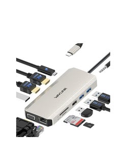 ماركة غير محددة موزع USB C، محطة إرساء USB C 12 في 1 مع شاشتين ثلاثيتين مع 2 HDMI وVGA و100W PD وEthernet و5 USB وقارئ بطاقات SD/TF والصوت لأجهزة Mac/Dell/Acer/HP/ASUS/Steam Deck/Rog Ally/Lenovo Laptop  - Image 1