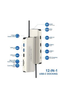 ماركة غير محددة موزع USB C، محطة إرساء USB C 12 في 1 مع شاشتين ثلاثيتين مع 2 HDMI وVGA و100W PD وEthernet و5 USB وقارئ بطاقات SD/TF والصوت لأجهزة Mac/Dell/Acer/HP/ASUS/Steam Deck/Rog Ally/Lenovo Laptop  - Image 2