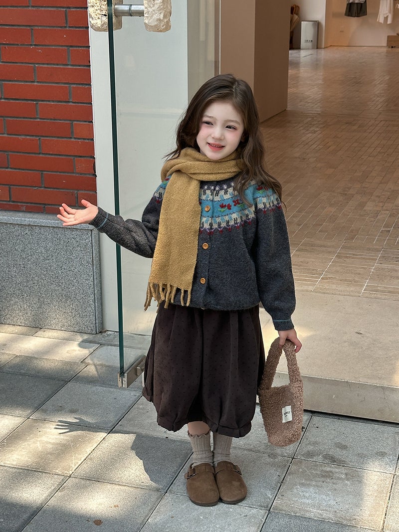 Aimo Beibei''s New Spring and Autumn Collection: Girls'' Vintage Romantic Fair Isle Sweater, Atmospheric Knit Cardigan Jacket - Image 5