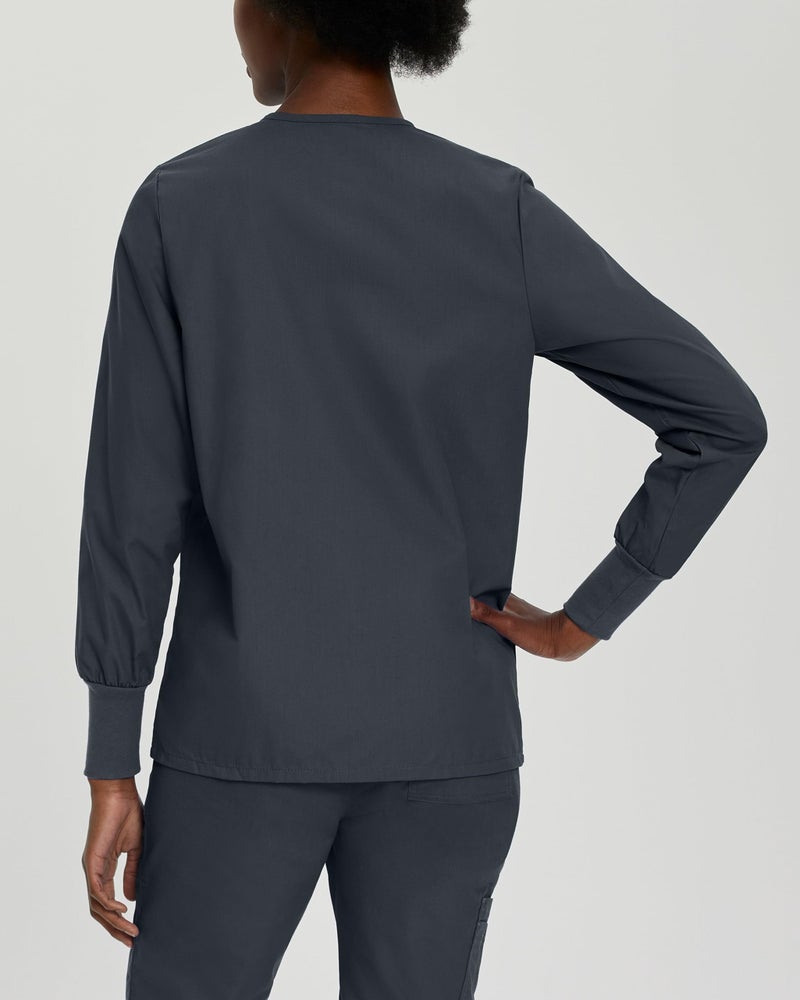 Landau Essentials Relaxed Fit 4-Pocket Snap-Front Scrub Jacket for Women 7525 Graphite 5XL - Image 3