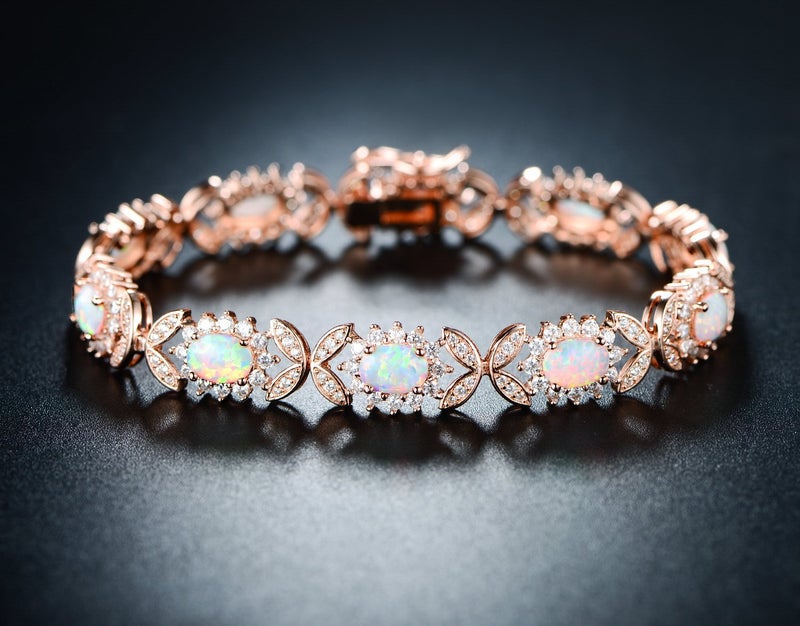 Barzel 18K Rose Gold Plated Created Opal Tennis Bracelet (Rose Gold) - Image 4