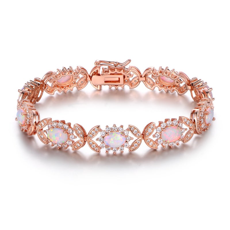 Barzel 18K Rose Gold Plated Created Opal Tennis Bracelet (Rose Gold) - Image 1