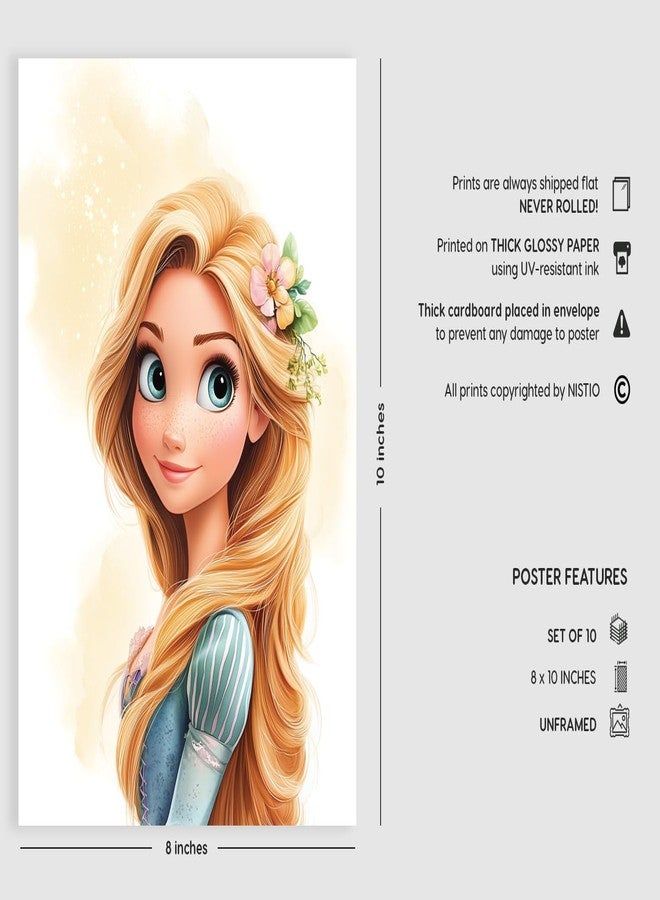Nistio® Princess Wall Art for Girls Bedroom, Unframed Set of 10 (8x10) - Ariel, Belle, Cinderella, Elsa, Rapunzel, Mulan, Tiana, Moana, Snow White, Aurora - Image 2