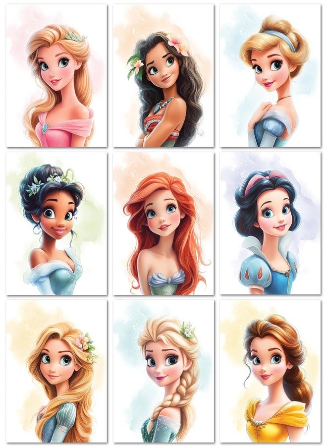 Nistio® Princess Wall Art for Girls Bedroom, Unframed Set of 10 (8x10) - Ariel, Belle, Cinderella, Elsa, Rapunzel, Mulan, Tiana, Moana, Snow White, Aurora - Image 1