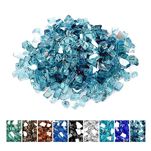 Mr. Fireglass Reflective Fire Glass for Fireplace Fire Pit and Landscaping, 10 Pounds 1/2 inch High Luster Aqua Blue Fire Rocks for Outdoor and Indoor Use - Image 1