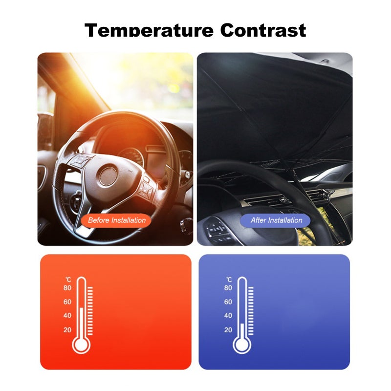 Upgraded Windshield Sun Shade Foldable Umbrella UV Rays Prevention Reflective Sunshade for Car Front Window Blocks Fits Most Vans SUVs - Image 2