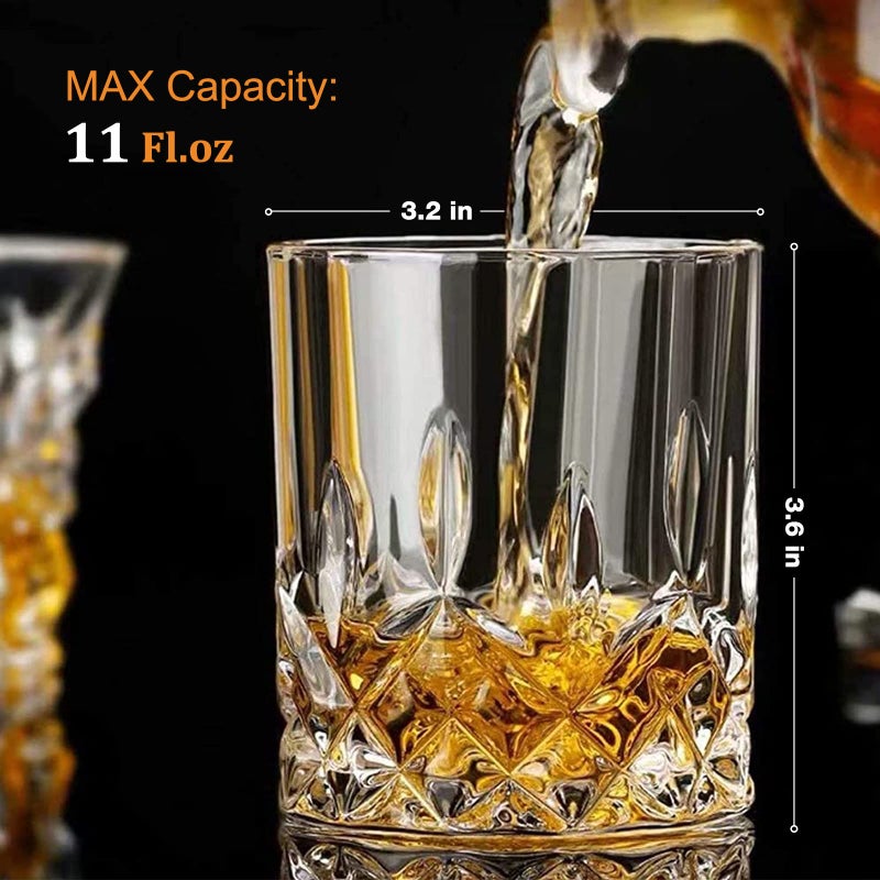 Gencywe Crystal Whiskey Glasses Set of 8(Buy 6, get 2 Free), 11 OZ Old Fashioned Whiskey Glasses, Bourbon Cocktail Rocks Glasses, Clear Bar Glasses for Drinking Scotch Vodka Tequila Rum Gift for Men - Image 3