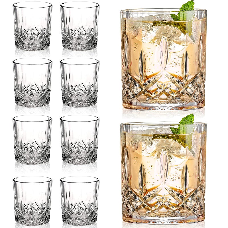 Gencywe Crystal Whiskey Glasses Set of 8(Buy 6, get 2 Free), 11 OZ Old Fashioned Whiskey Glasses, Bourbon Cocktail Rocks Glasses, Clear Bar Glasses for Drinking Scotch Vodka Tequila Rum Gift for Men - Image 1