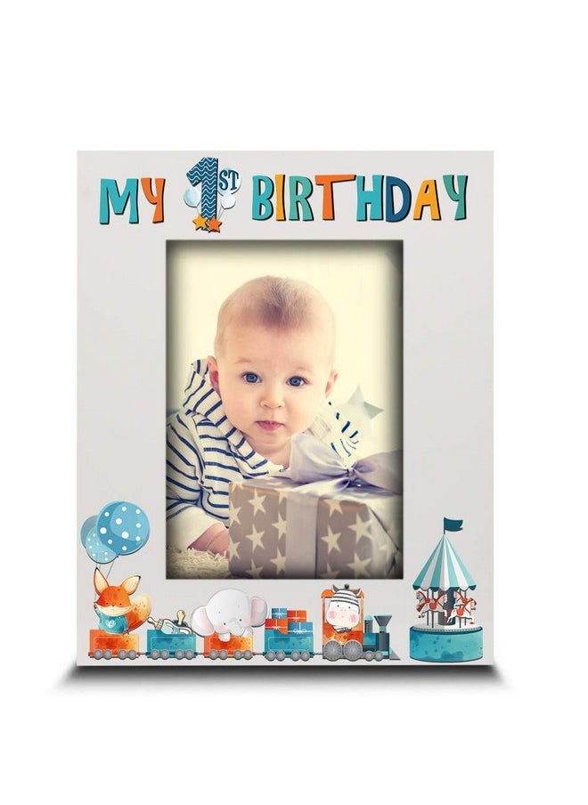 BELLA BUSTA BELLA BUSTA-My 1st Birthday-Baby Boy, Baby Girl First Birthday-UV Print Wood Picture Frame (Boy, 5x7 Vertical)  - Image 1
