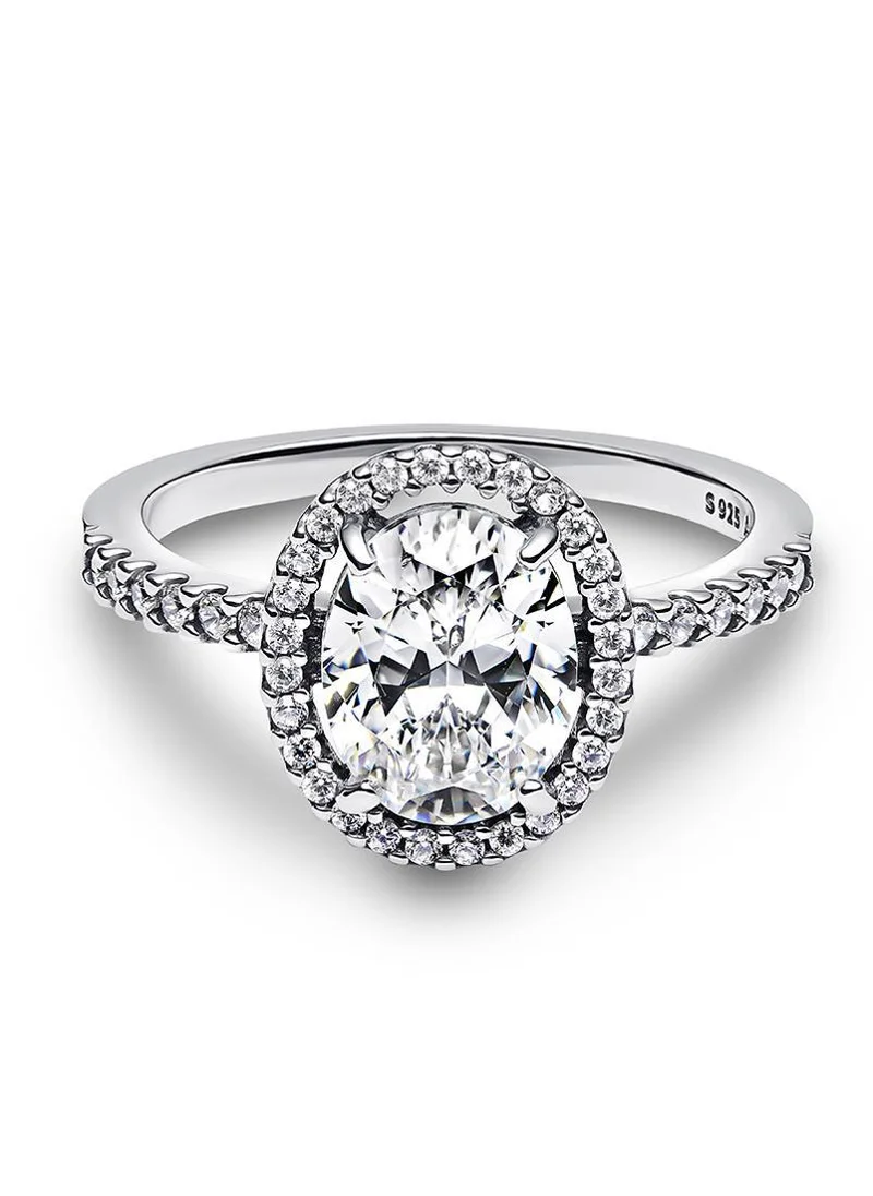 باندورا Oval Sparkling Halo Statement Ring