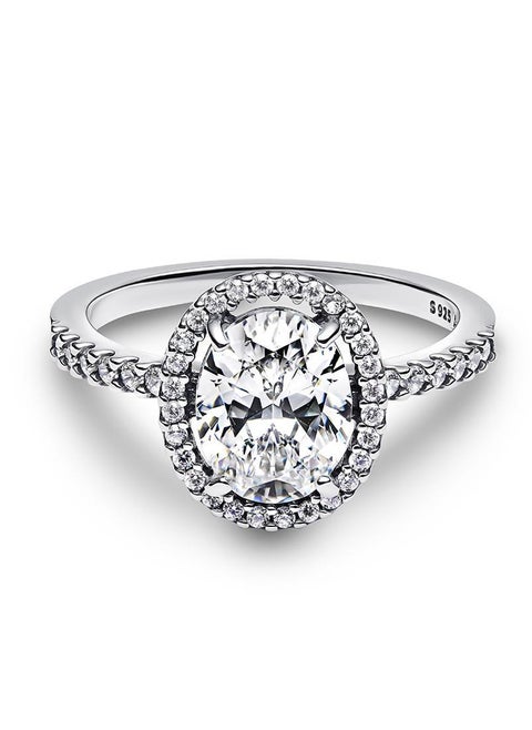 Oval Sparkling Halo Statement Ring