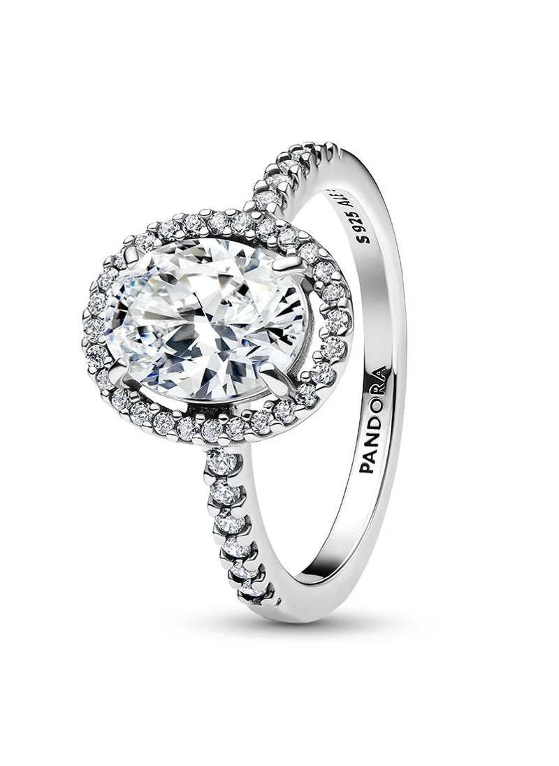 باندورا Oval Sparkling Halo Statement Ring