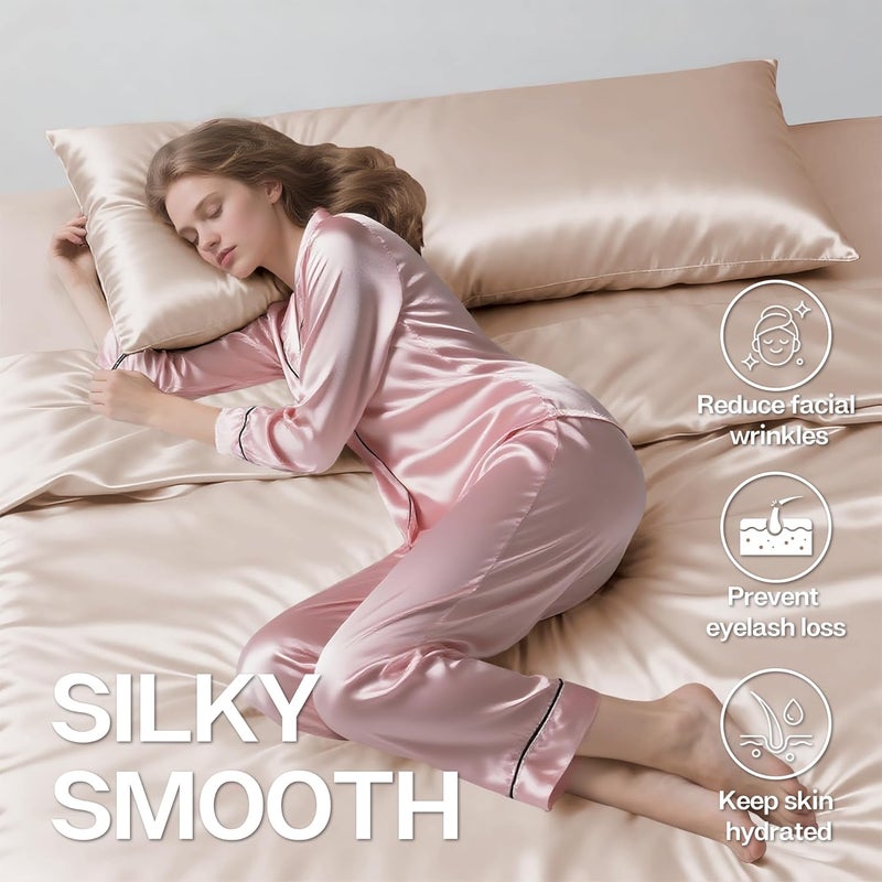 MR&HM Satin Body Pillow Cover, Soft and Breathable Body Pillow Case with Envelope Closure, Cooling and Silky Long Pillowcase for Hair and Skin,Grey (20x54, Champagne) - Image 4