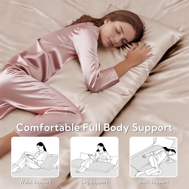 MR&HM Satin Body Pillow Cover, Soft and Breathable Body Pillow Case with Envelope Closure, Cooling and Silky Long Pillowcase for Hair and Skin,Grey (20x54, Champagne) - Image 5
