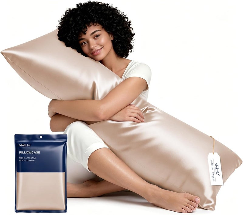 MR&HM Satin Body Pillow Cover, Soft and Breathable Body Pillow Case with Envelope Closure, Cooling and Silky Long Pillowcase for Hair and Skin,Grey (20x54, Champagne) - Image 1