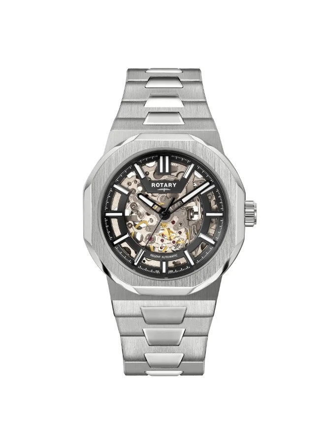 ROTARY Rotary Men's Regent Skeleton Automatic 100M Water Resistance Black Dial Stainless steel Bracelet Watch - GB05495/04