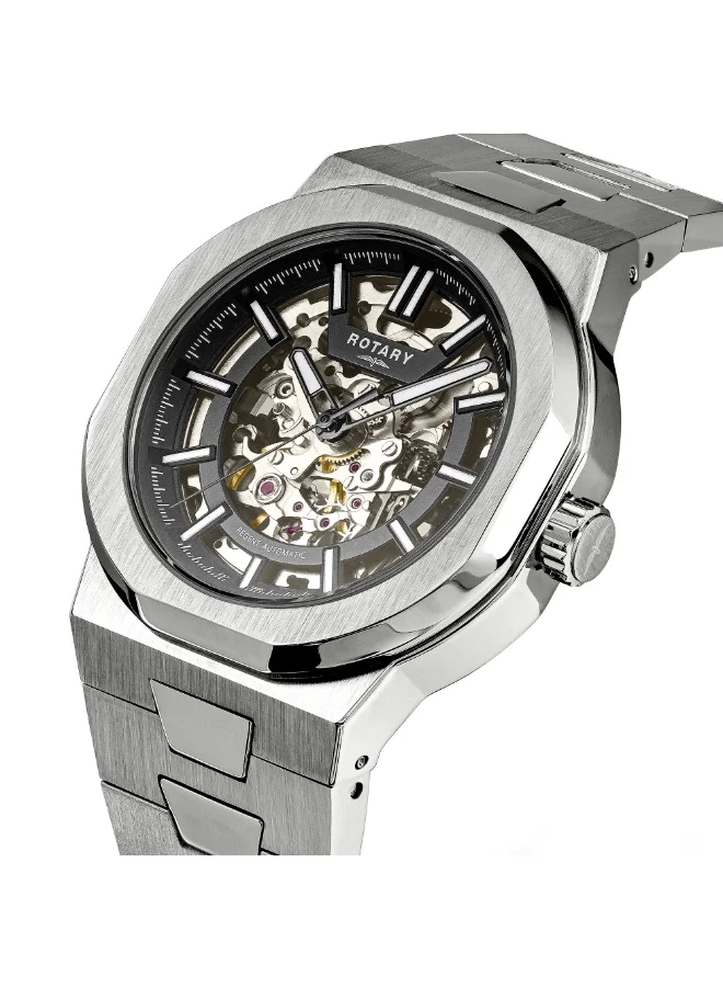 ROTARY Rotary Men's Regent Skeleton Automatic 100M Water Resistance Black Dial Stainless steel Bracelet Watch - GB05495/04