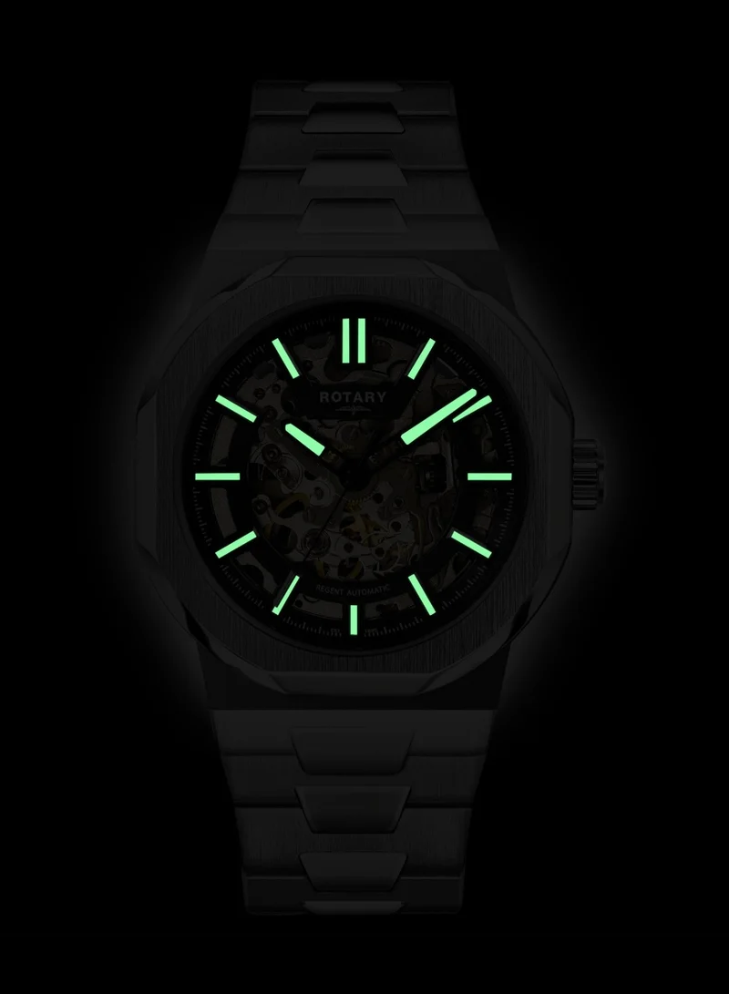 Rotary  Men's Regent Skeleton Automatic Watch, 40 mm, Black Dial, Stainless Steel Bracelet for Men | Best Price UAE