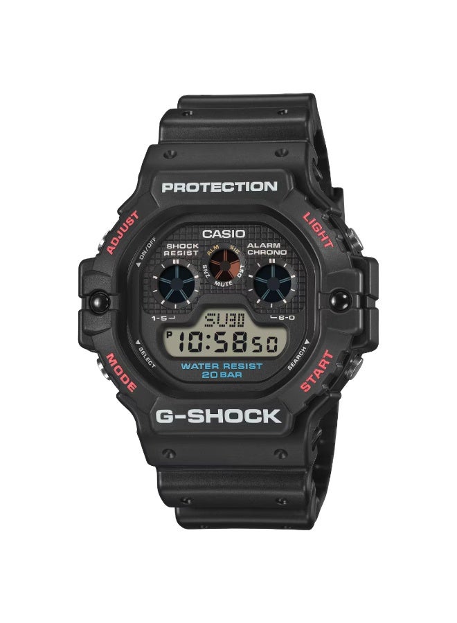 G-SHOCK Digital Men’s Watch DW‑5900U‑1D, 51.4 mm Black Resin Case & Strap, Triple‑Display Retro Digital Watch, Electro‑Luminescent Backlight, Stopwatch/Timer, World Time, 200 m WR - Image 2