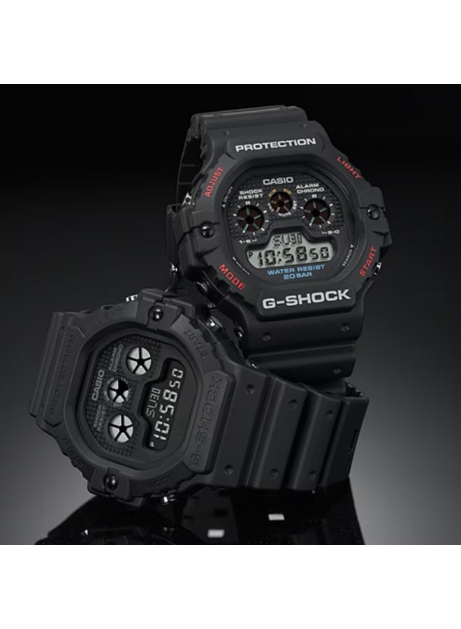 G-SHOCK Digital Men’s Watch DW‑5900U‑1D, 51.4 mm Black Resin Case & Strap, Triple‑Display Retro Digital Watch, Electro‑Luminescent Backlight, Stopwatch/Timer, World Time, 200 m WR - Image 3