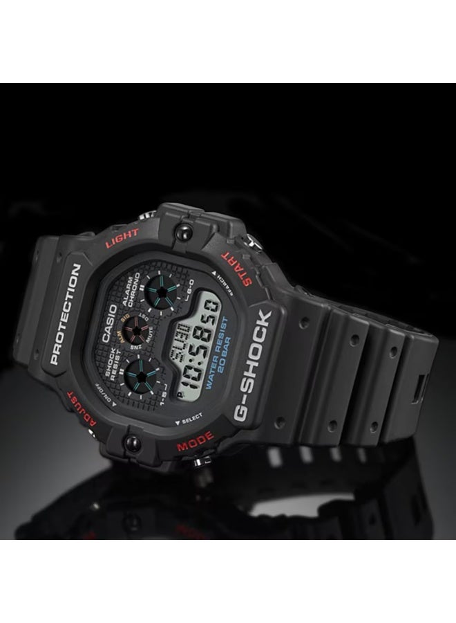 G-SHOCK Digital Men’s Watch DW‑5900U‑1D, 51.4 mm Black Resin Case & Strap, Triple‑Display Retro Digital Watch, Electro‑Luminescent Backlight, Stopwatch/Timer, World Time, 200 m WR - Image 5