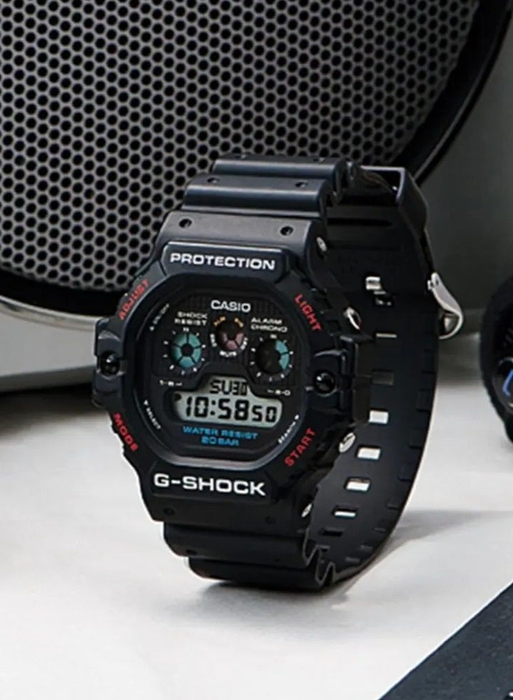G-SHOCK Digital Men’s Watch DW‑5900U‑1D, 51.4 mm Black Resin Case & Strap, Triple‑Display Retro Digital Watch, Electro‑Luminescent Backlight, Stopwatch/Timer, World Time, 200 m WR - Image 1