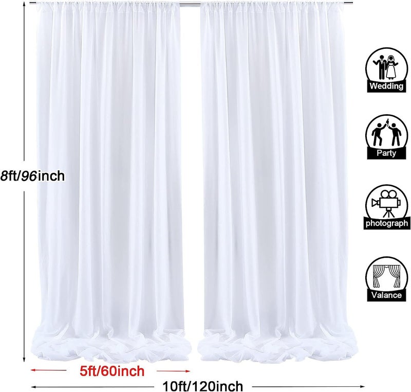 Backdropon Traditional Backdrop Decortion Fabric -5Pcs White Net Curtain for Decoration with Self Adhesive Hooks and Satin Ribbon for Pooja Decoration,Birthday, Anniversary, Wedding - Image 4