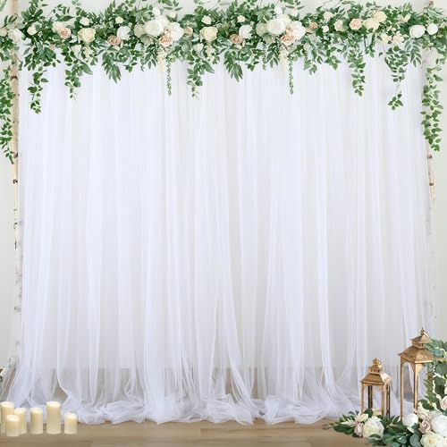 Backdropon Traditional Backdrop Decortion Fabric -5Pcs White Net Curtain for Decoration with Self Adhesive Hooks and Satin Ribbon for Pooja Decoration,Birthday, Anniversary, Wedding - Image 1