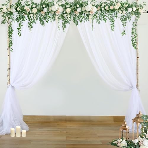 Backdropon Traditional Backdrop Decortion Fabric -5Pcs White Net Curtain for Decoration with Self Adhesive Hooks and Satin Ribbon for Pooja Decoration,Birthday, Anniversary, Wedding - Image 2