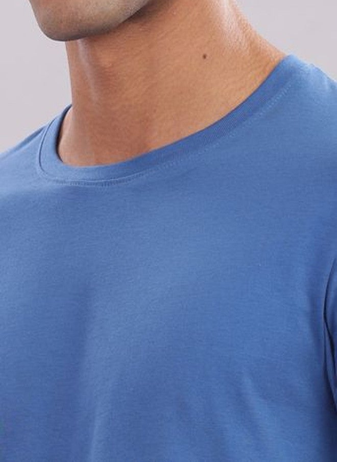 OUTLAWS Pure Cotton Round Neck T-Shirt and Shorts Co-Ord Set in Blue - Image 3