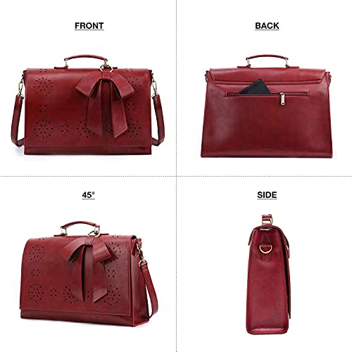 ECOSUSI Women's Briefcase Vegan Leather 15.6 inch Laptop Bag for Work Computer Shoulder Satchel Bag with Detachable Bow, Red - Image 4