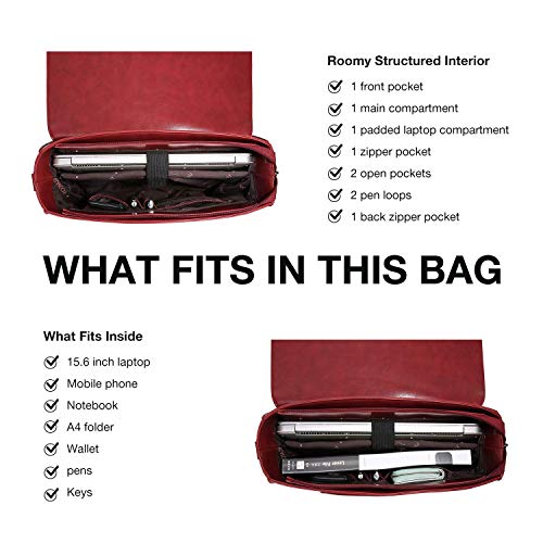 ECOSUSI Women's Briefcase Vegan Leather 15.6 inch Laptop Bag for Work Computer Shoulder Satchel Bag with Detachable Bow, Red - Image 2