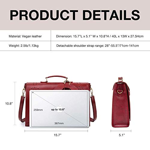 ECOSUSI Women's Briefcase Vegan Leather 15.6 inch Laptop Bag for Work Computer Shoulder Satchel Bag with Detachable Bow, Red - Image 5