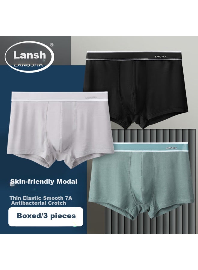 LANG SHA Langsha Men's Modal Antibacterial Breathable Underwear Summer Mid-waist Boxer Briefs 3-pack - Image 1