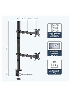 erorex Dual Monitor Stand- Vertical Stack Monitor Desk Mount for Two Screens Up to 32 Inch Height Adjustable Screen Supports with Swivel, Tilt, Rotation, C-Clamp and Grommet Bases  - Image 2