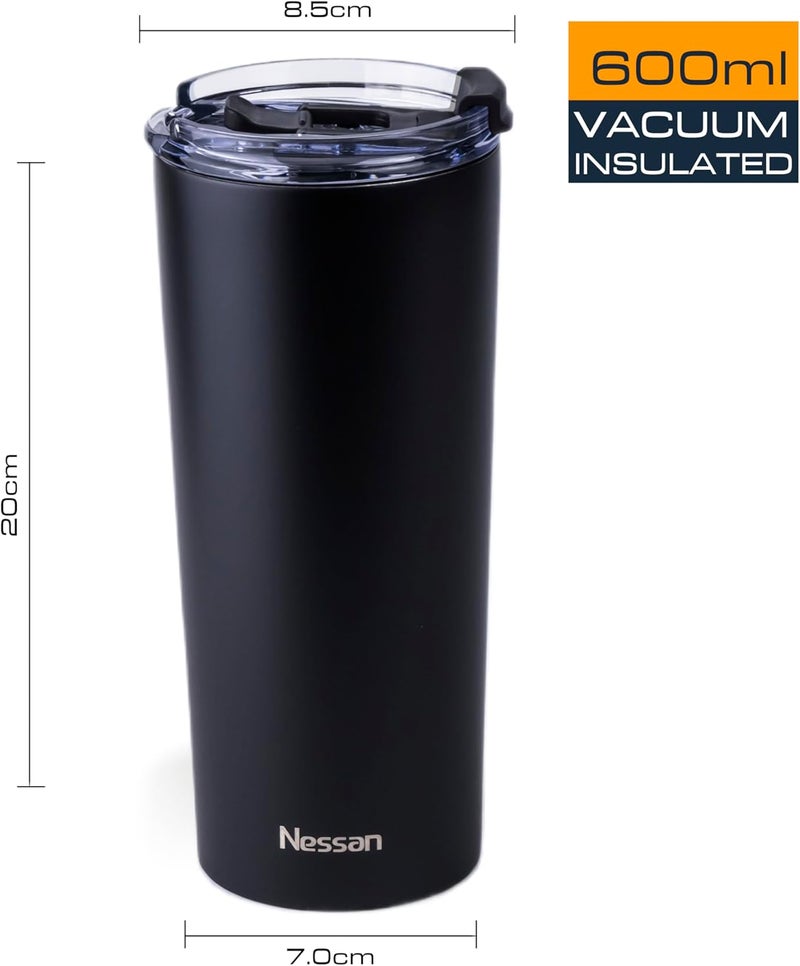 Nessan Insulated Stainless Steel Vacuum Mug, 600ml - Your Versatile Dual-Use Travel Companion for Hot and Cold Beverages Anywhere: Home, Gym, Outdoors, Office, and School - Black - Image 3