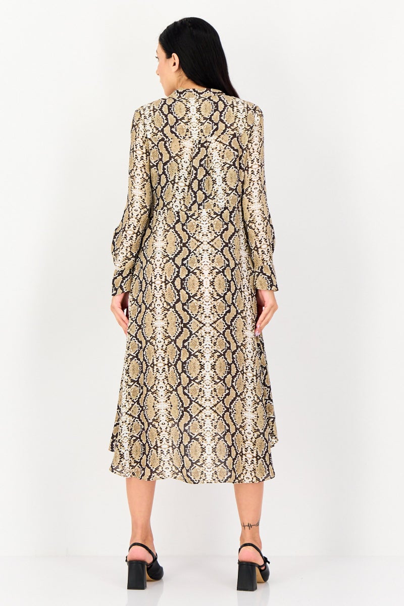 SELECTED Women Snakeskin Print Casual Midi Dress, Multicolor - Image 4