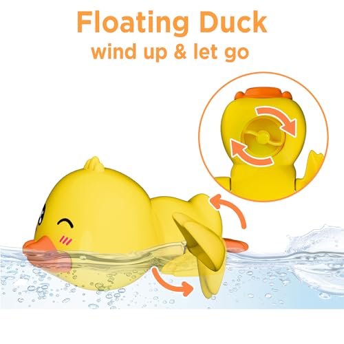 iPlay, iLearn Baby Duck Bath Toy, Toddler Bathtub Suction Water Spinner Gear, Kid Shower Fishing Game W/ Net, Floating Animal, Wind up Swimming Duck, Birthday Gift 6 9 12 Month 1 2 3 Year Old Boy Girl - Image 5