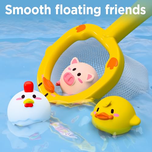 iPlay, iLearn Baby Duck Bath Toy, Toddler Bathtub Suction Water Spinner Gear, Kid Shower Fishing Game W/ Net, Floating Animal, Wind up Swimming Duck, Birthday Gift 6 9 12 Month 1 2 3 Year Old Boy Girl - Image 3