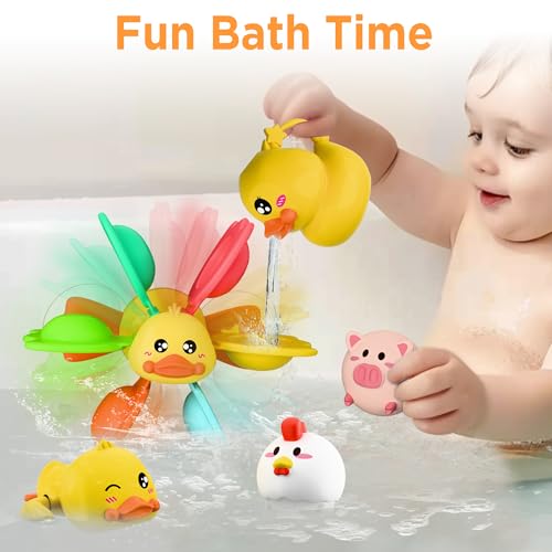iPlay, iLearn Baby Duck Bath Toy, Toddler Bathtub Suction Water Spinner Gear, Kid Shower Fishing Game W/ Net, Floating Animal, Wind up Swimming Duck, Birthday Gift 6 9 12 Month 1 2 3 Year Old Boy Girl - Image 2
