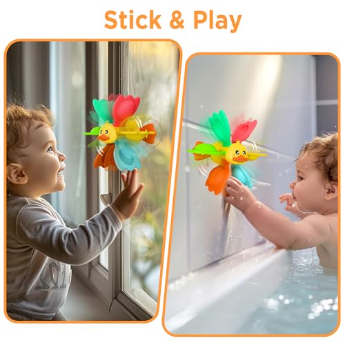 iPlay, iLearn Baby Duck Bath Toy, Toddler Bathtub Suction Water Spinner Gear, Kid Shower Fishing Game W/ Net, Floating Animal, Wind up Swimming Duck, Birthday Gift 6 9 12 Month 1 2 3 Year Old Boy Girl - Image 4
