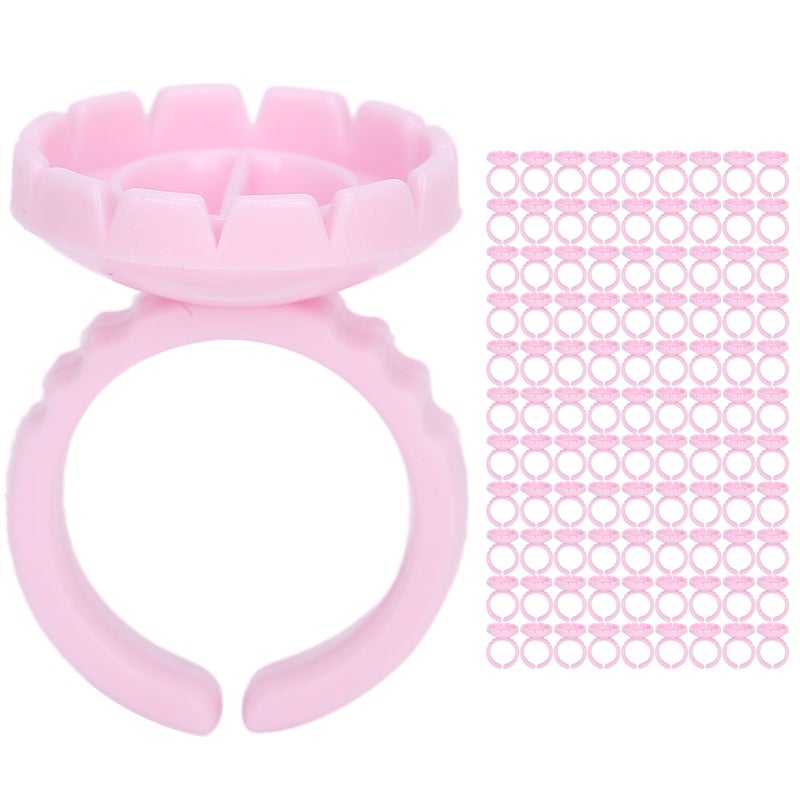 100pcs Disposable Eyelash Glue Ring Cup Eyelash Extension Glue Holder AccessoryPink - Image 1