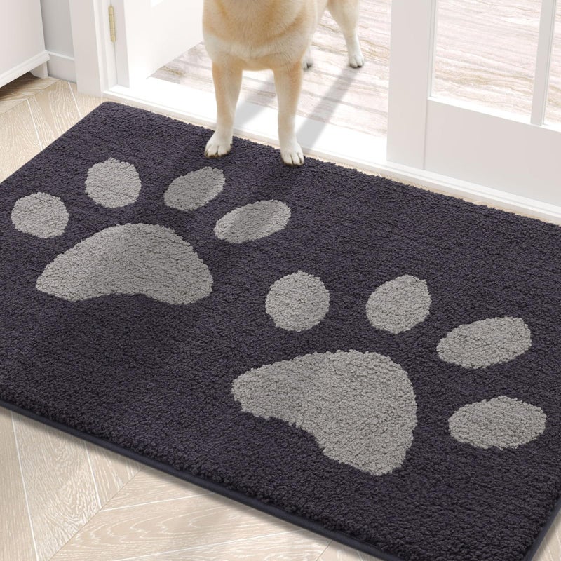 Buganda Dog Door Mat for Muddy Paws Absorbent Dirt Trapper Washable Indoor Doormats Non Slip LowProfile Mud Mat for Dogs Front Entrance Doormat for Inside Floor 30x20 Inches Dark Grey