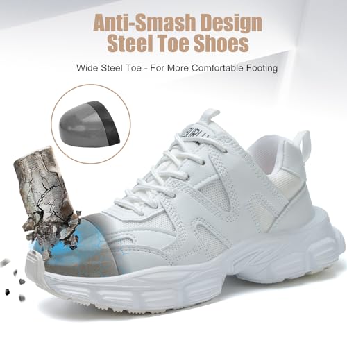 Hogent Steel Toe Shoes for Women Men Wide Non Slip Composite Work Sneakers Indestructible Comfortable Safety Tennis Shoes Lightweight Breathable Construction Sneakers Puncture Proof Ergonomic Design - Image 2