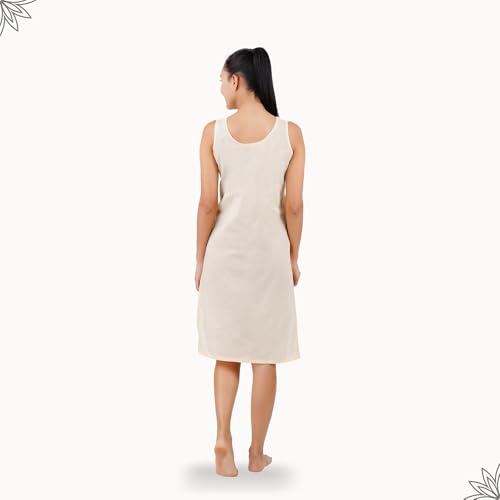 Happy Bunny Soft Cotton Knee Length Inner Slip for Women, Sleeveless Non-Stretch Camisole for Kurti, Dress & Chikankari Suit Lining, Fresh Guard Treated (LG, Skin) - Image 4