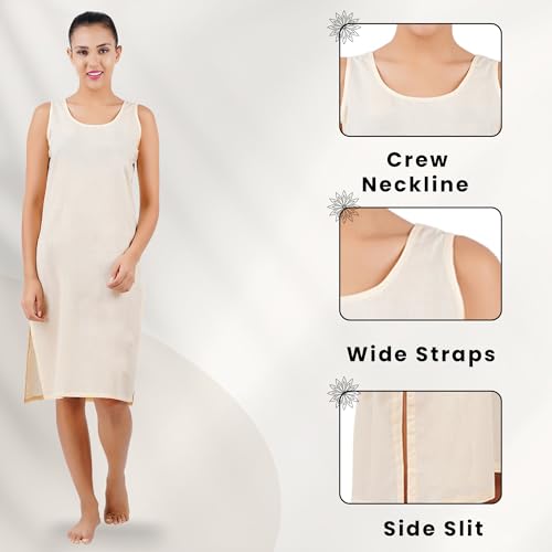 Happy Bunny Soft Cotton Knee Length Inner Slip for Women, Sleeveless Non-Stretch Camisole for Kurti, Dress & Chikankari Suit Lining, Fresh Guard Treated (LG, Skin) - Image 2