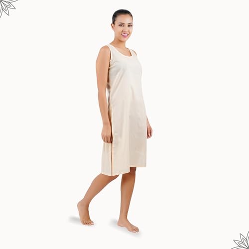Happy Bunny Soft Cotton Knee Length Inner Slip for Women, Sleeveless Non-Stretch Camisole for Kurti, Dress & Chikankari Suit Lining, Fresh Guard Treated (LG, Skin) - Image 3
