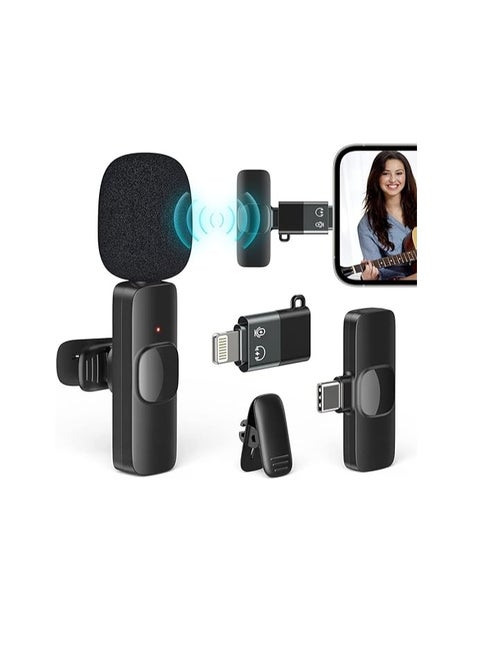 k8 Mini Wireless Microphone 2.4G Omnidirectional Collar Mic for Mobile Portable Lavalier Mike with Type C & Lightning Connector for Vlogging Camera Recording Broadcasting Live Streaming