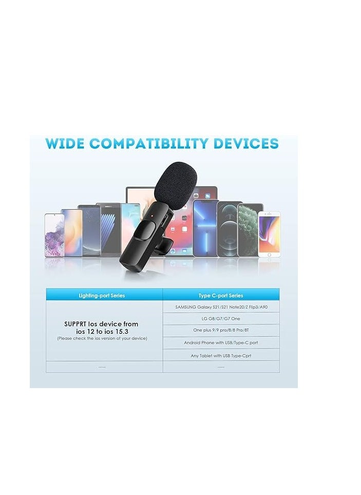 Generic - k8 Mini Wireless Microphone 2.4G Omnidirectional Collar Mic for Mobile Portable Lavalier Mike with Type C & Lightning Connector for Vlogging Camera Recording Broadcasting Live Streaming - Image 1